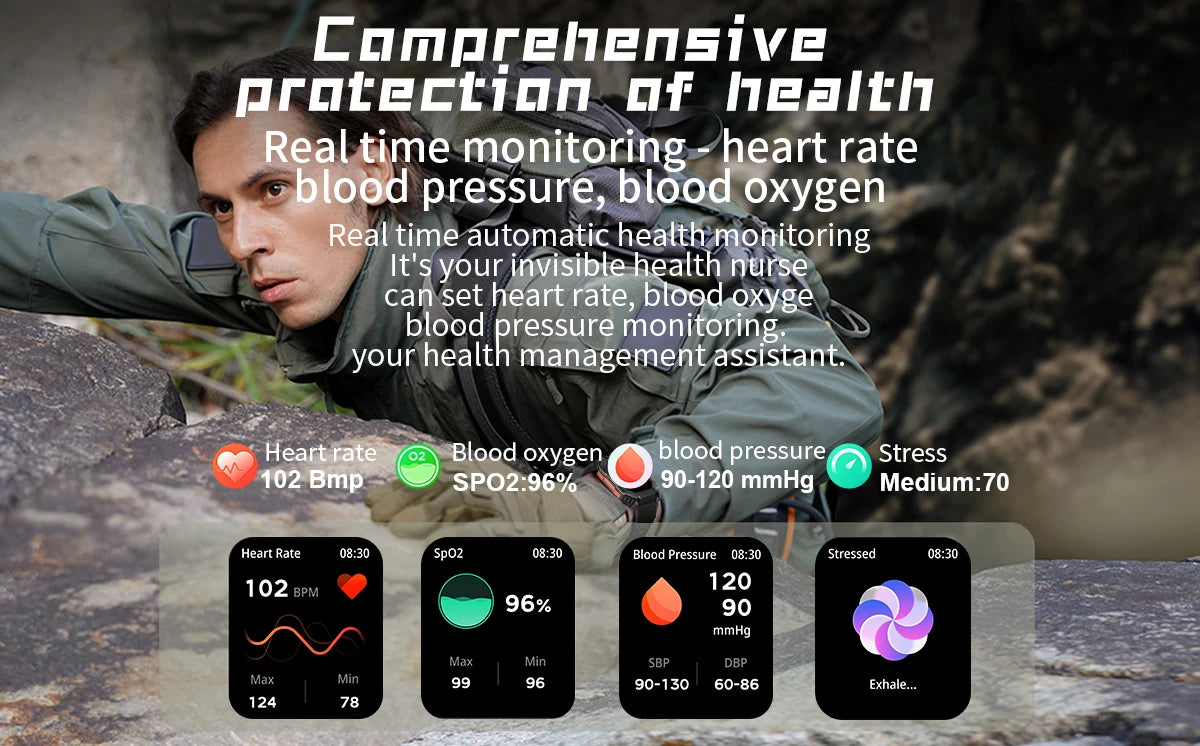 &nbsp;Montre Connectée Intelligente Homme – Design Militaire, Étanche, Multifonction – Compatible Android &amp; iOS