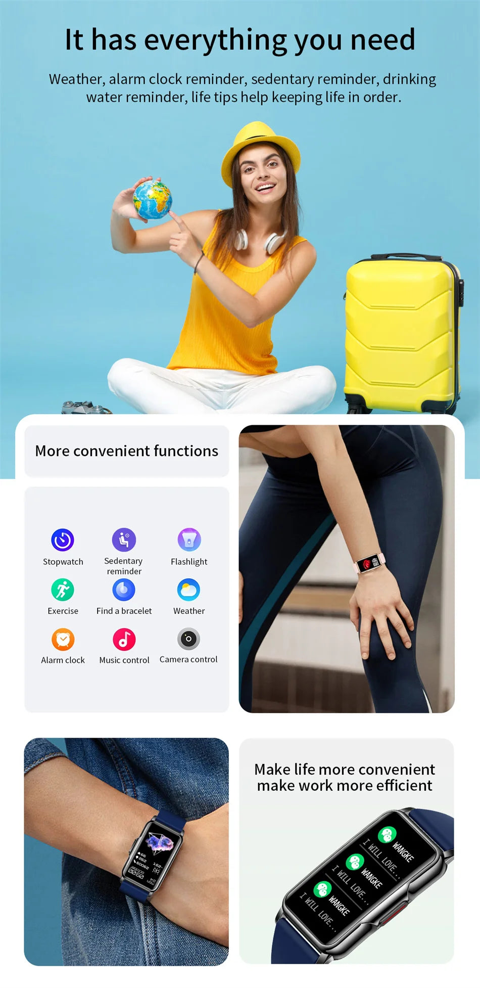 Montre Connectée Sport 2024 – Écran Tactile 1.47" | Tracker Fitness, Cardio, Sommeil, Notifications | Étanche IP67 | Pour iOS &amp; Android