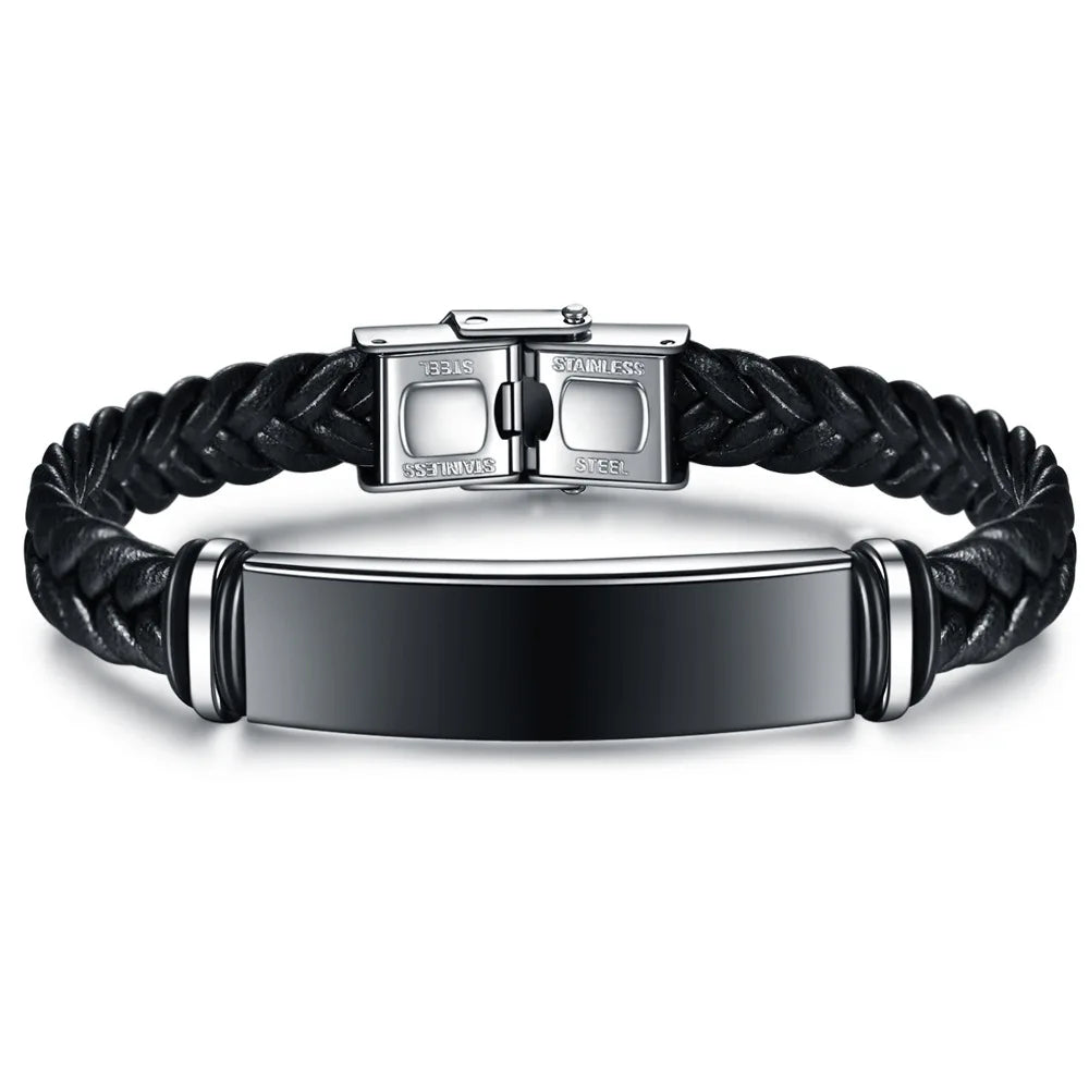 Bracelet Homme Personnalisé | Cuir Tressé & Acier Gravé – Cadeau Inspirant & Élégant pour Lui – par LDXdesign07