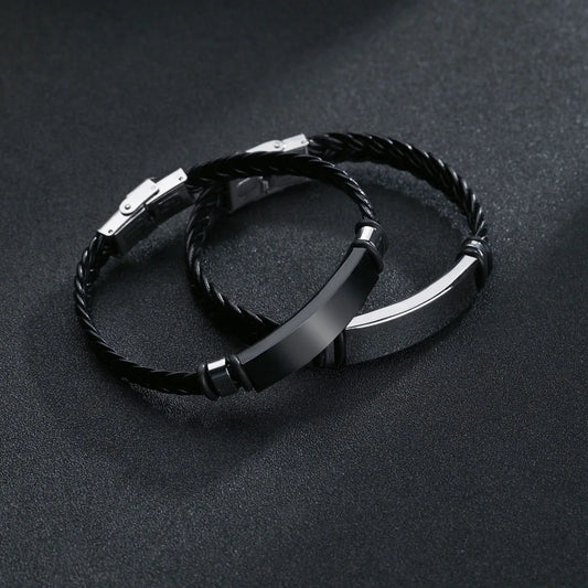 Bracelet Homme Personnalisé | Cuir Tressé & Acier Gravé – Cadeau Inspirant & Élégant pour Lui – par LDXdesign07