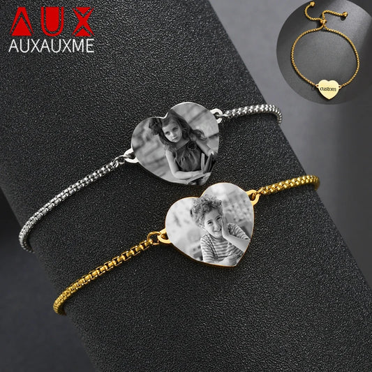 Bracelet Personnalisé Gravure Photo &amp; Prénom – Acier Inoxydable Cœur Gravé | Cadeau Sur-Mesure Unisexe | Auxauxme x LDXdesign07