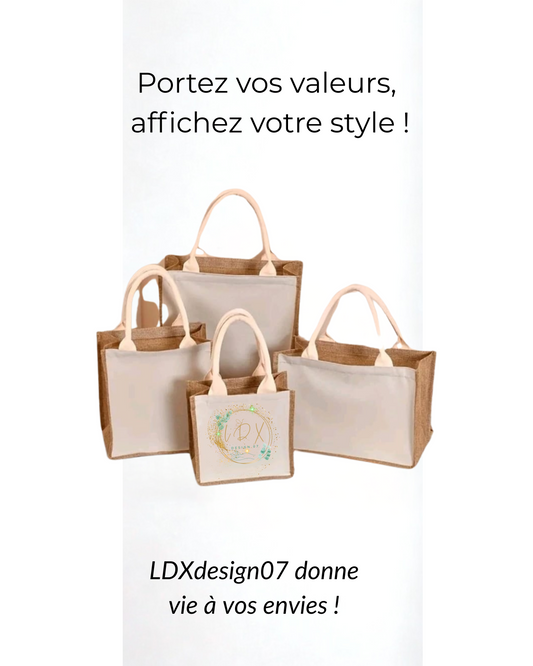 Sac en toile de jute personnalisé – 4 tailles disponibles -- LDXdesign07